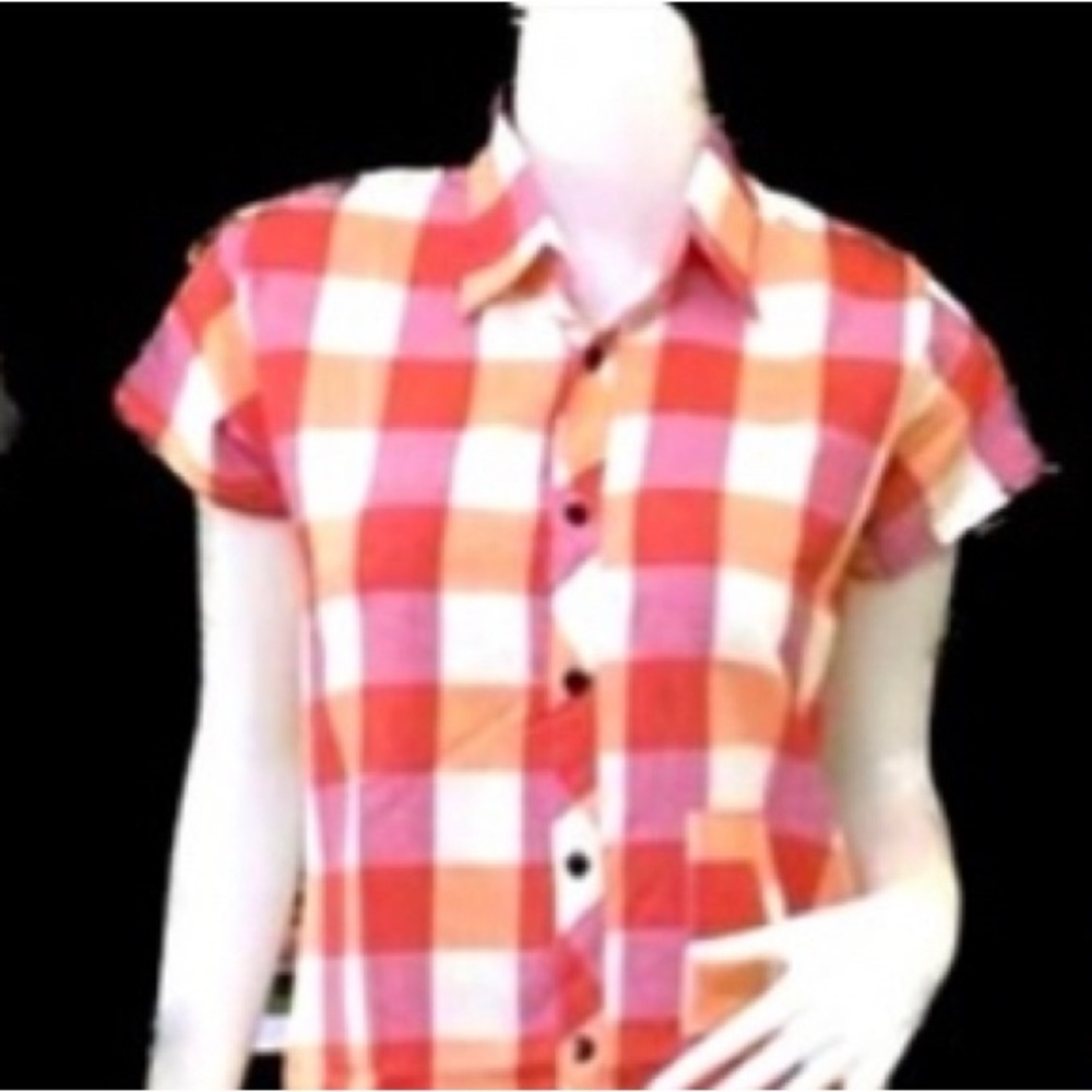 Classic Plaid short sleeves, point collar shirt dress with buttons front closure